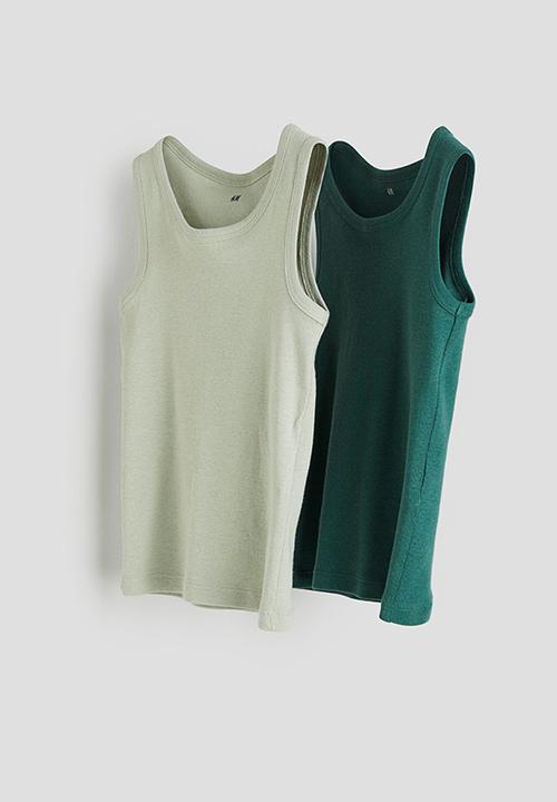 H&M - 3 pack vest tops - green,white