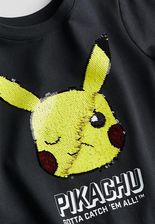 H&M - Reversible sequin t-shirt - black & pokémon