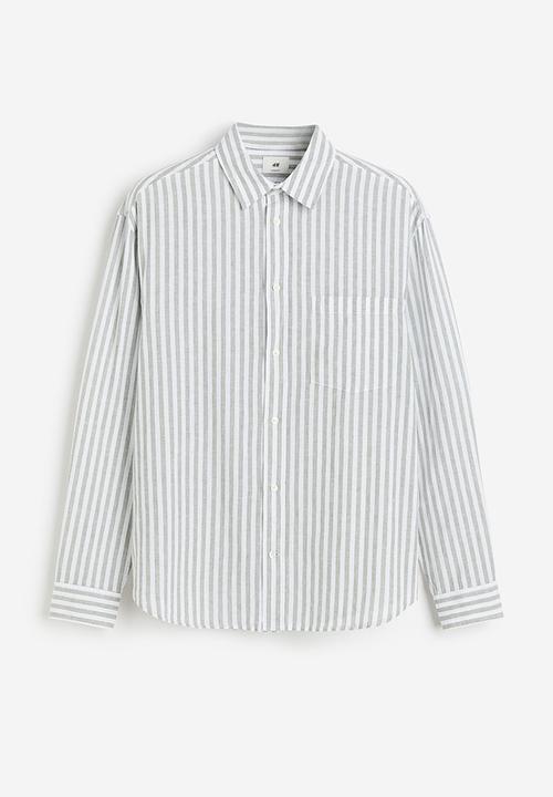H&M - Relaxed fit linen-blend shirt - khaki green striped