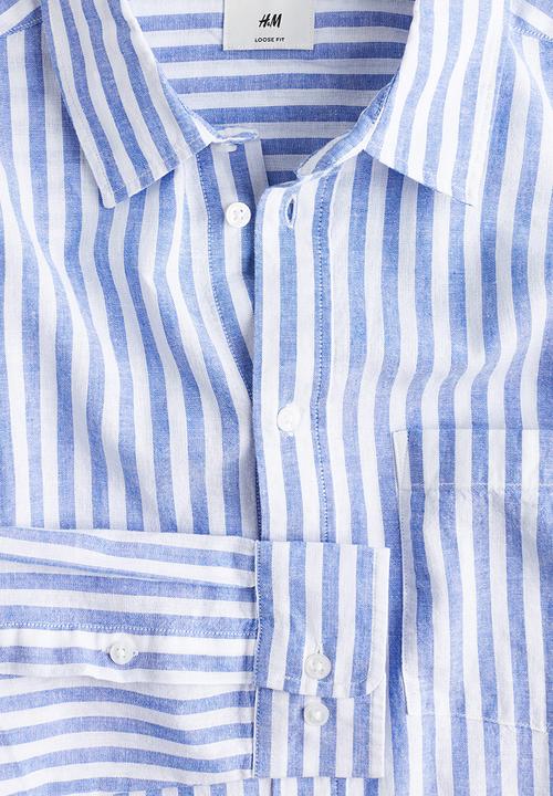 H&M - Relaxed fit linen-blend shirt - light blue & white striped