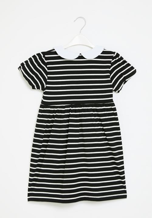 Pop Candy - Striped collared dress - black & white 
