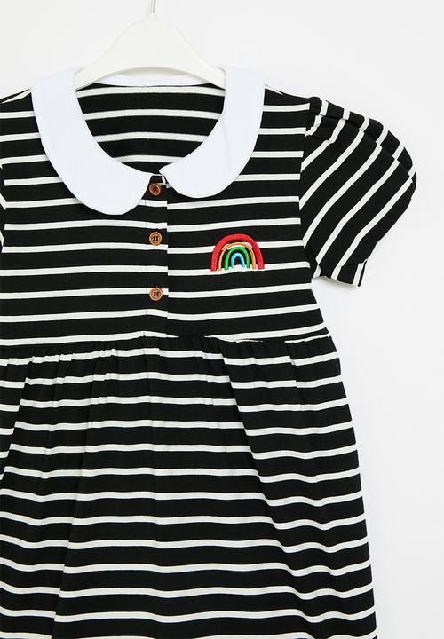 Pop Candy - Striped collared dress - black & white 