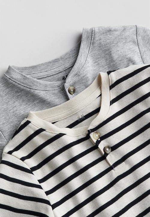 H&M - 2-Pack henley t-shirts - natural white & striped