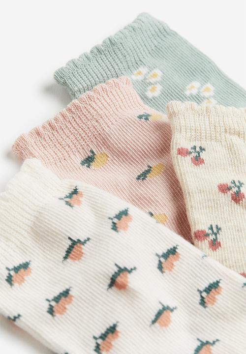 H&M - 4 pack socks - dusty green/floral 
