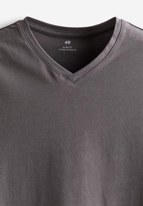 H&M - Slim fit v-neck t-shirt - dark greige