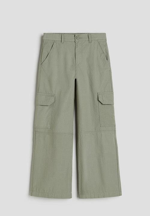 H&M - Wide cargo trousers - light khaki green 