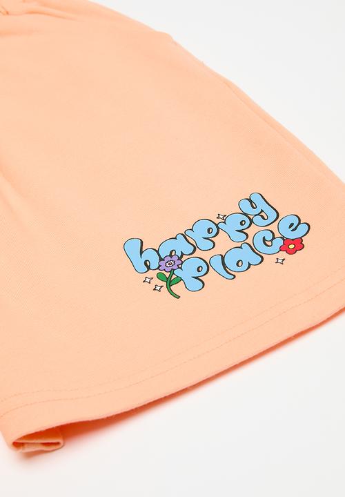 Pop Candy - Printed crew neck tee & short set - blue & orange