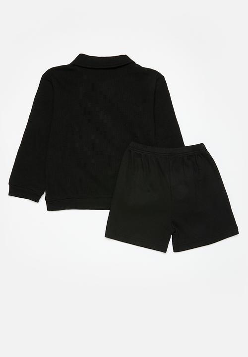 Pop Candy - Waffle knit top & short set - black