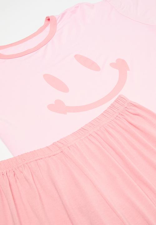 Pop Candy - Smiley print pj set - light pink & dark pink