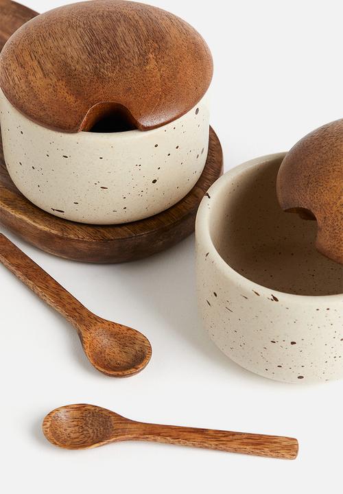 H&M - Reactive-glaze salt and pepper set - light beige/speckled