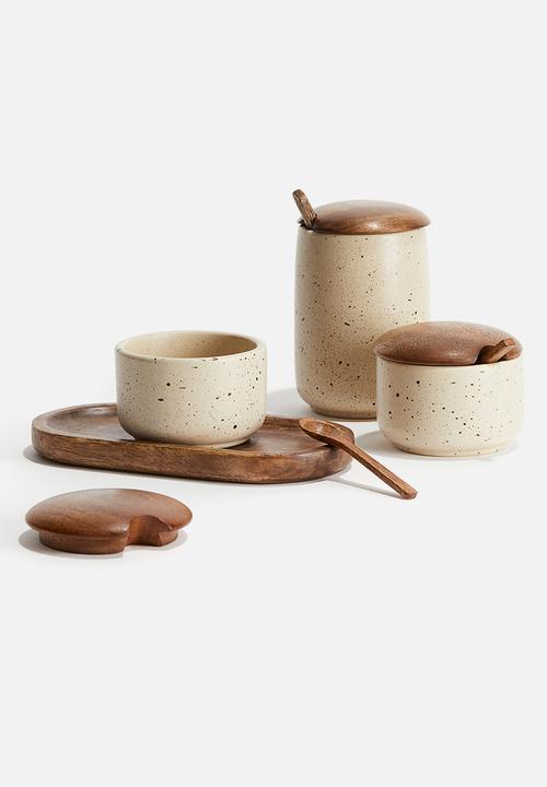 H&M - Reactive-glaze salt and pepper set - light beige/speckled