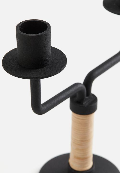 H&M - Metal and rattan candelabra - black/beige