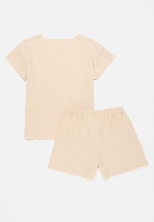 Pop Candy - Knitted top and short set-beige