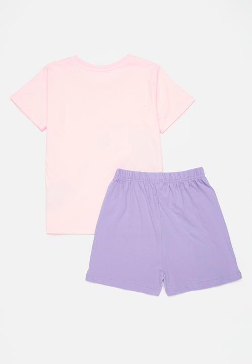 Pop Candy - Printed tee & short set - pink & lilac