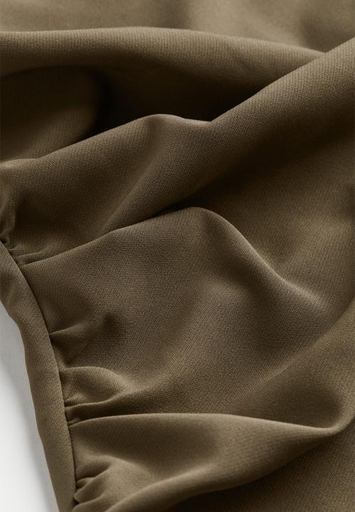 H&M - Square-neck twill dress - dark khaki green