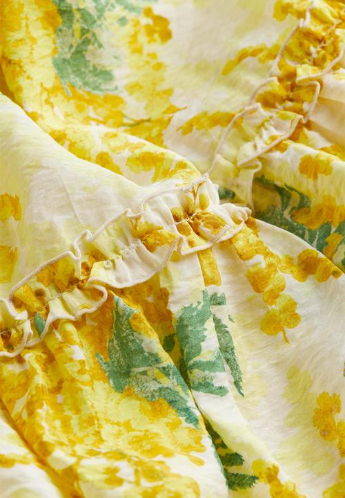 H&M - Drawstring-detail dress - light yellow & patterned 