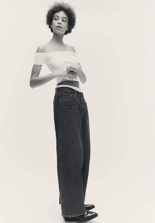 H&M - Rib-knit off-the-shoulder top - white