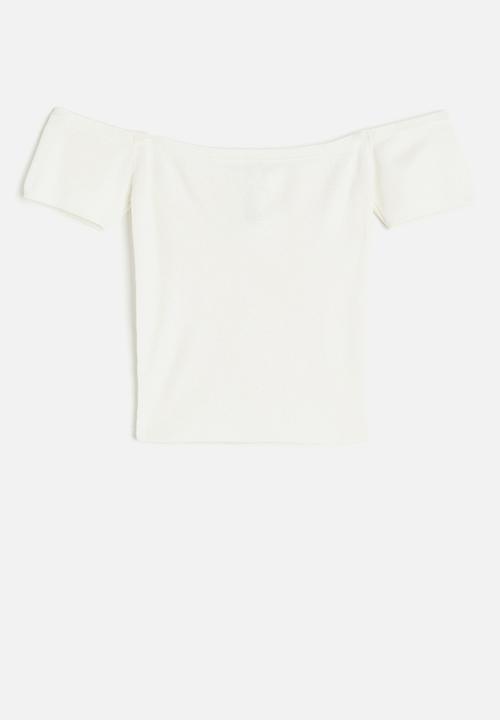 H&M - Rib-knit off-the-shoulder top - white