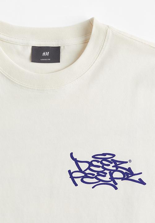 H&M - Loose fit printed T-shirt - beige/deez peepz