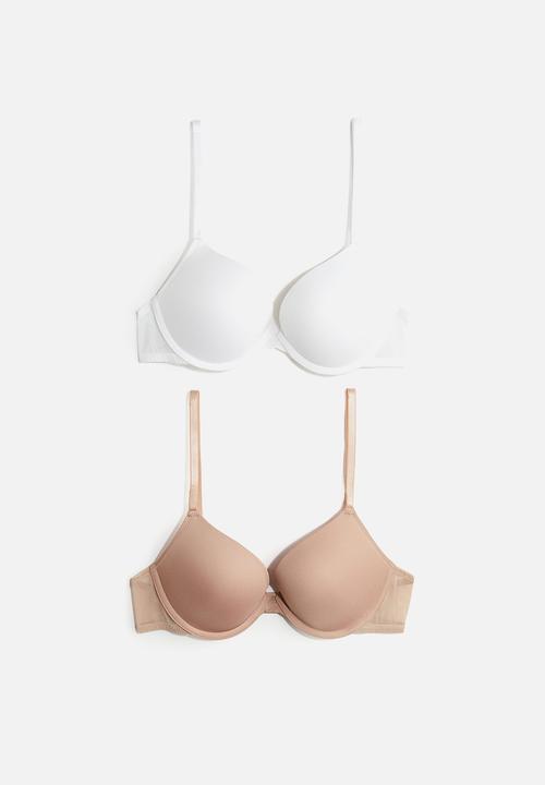 H&M - 2 pack microfibre push-up bras - white & beige