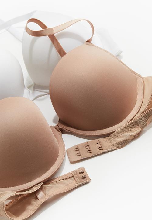 H&M - 2 pack microfibre push-up bras - white & beige