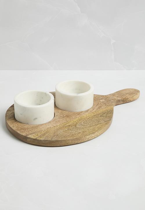 Sixth Floor - Mango wood Serving Board & tapas bowls - Brown