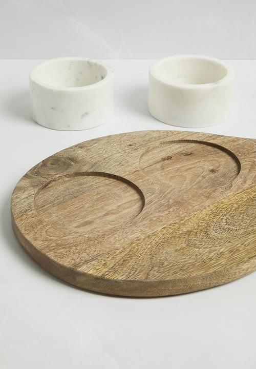 Sixth Floor - Mango wood Serving Board & tapas bowls - Brown
