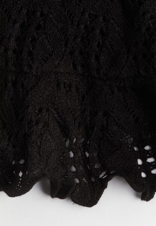 H&M - Tie-detail pointelle-knit top - black