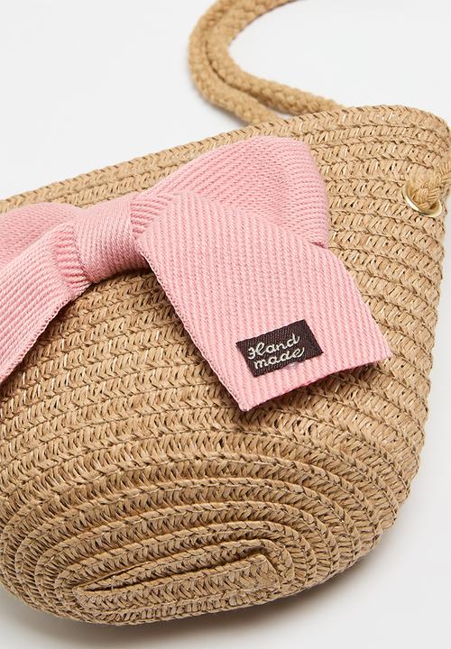 Pop Candy - Straw & shoulder bag set - pink & beige
