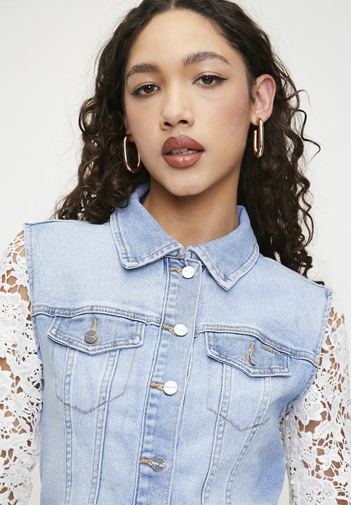 SISSY BOY - Tarah: Denim Jacket With Crochet Detail  - Light Vintage