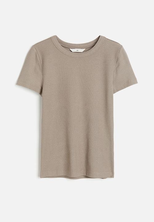 H&M - Ribbed modal-blend t-shirt - greige 