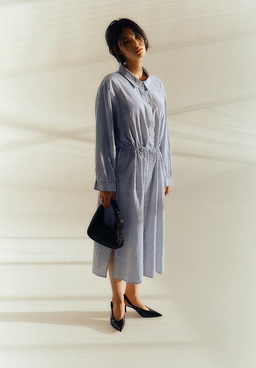 Linen-blend shirt dress - blue/striped - 1212591001