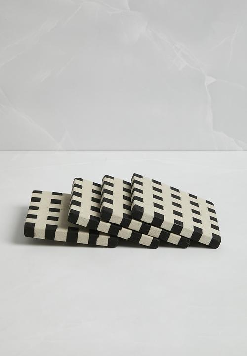 Sixth Floor - Check coaster set of 4 - Black & White