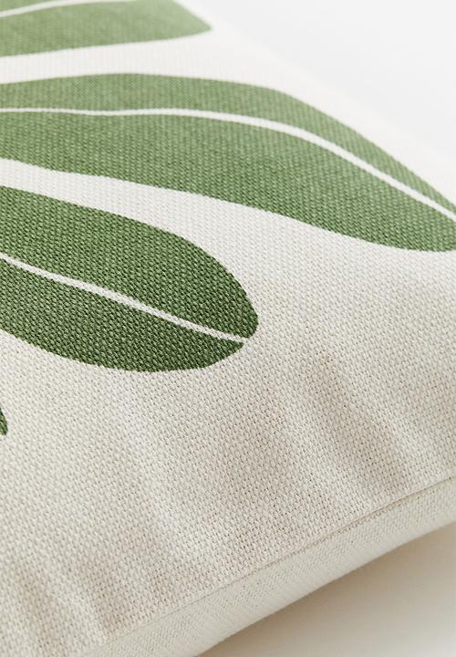 H&M - Patterned cushion cover - light beige & green 