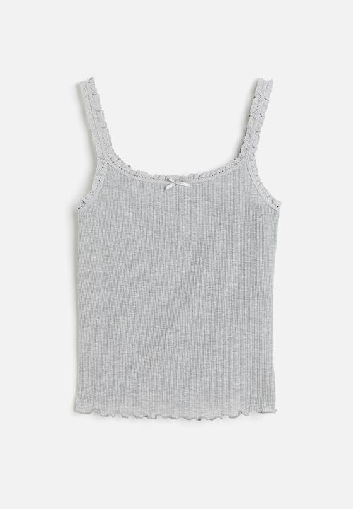 H&M - Lace-trimmed strappy top - grey marl