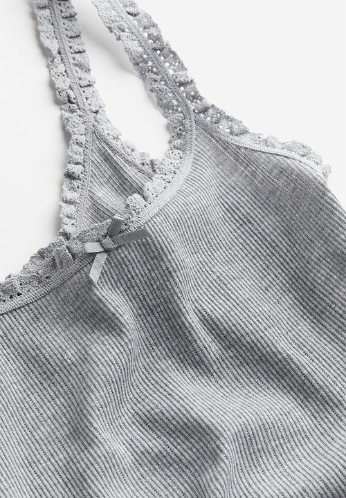 H&M - Lace-trimmed strappy top - grey marl