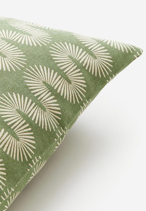 H&M - Patterned cotton cushion cover - green & light beige