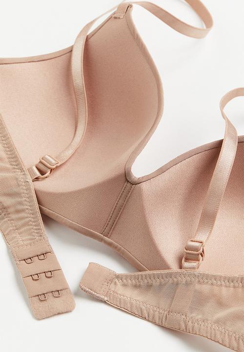 H&M - 2-pack microfibre non-wired bras - beige,white