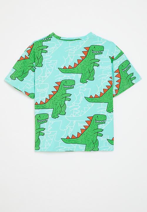 Pop Candy - Dino print tee-green & blue