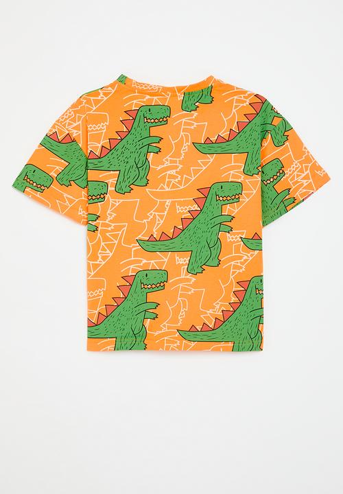Pop Candy - Dino print tee- orange & yellow