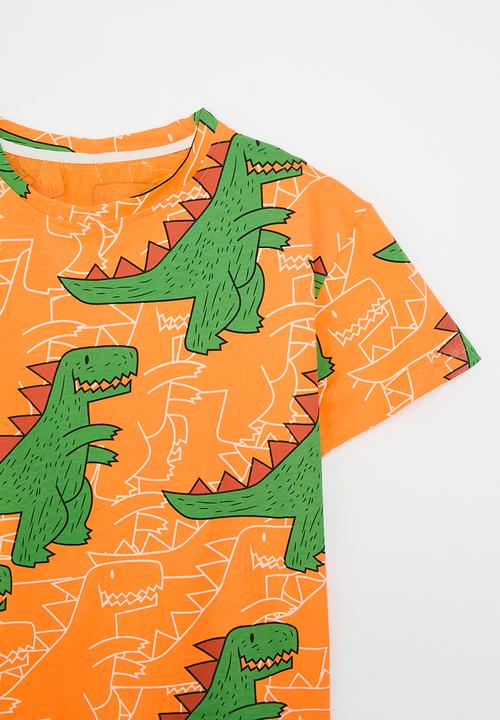Pop Candy - Dino print tee- orange & yellow