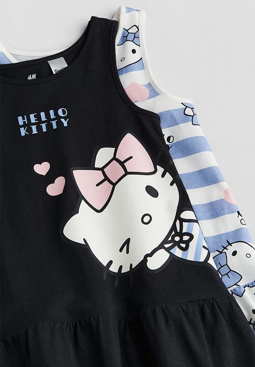 H&M - 2-pack printed cotton dresses - light blue hello kitty