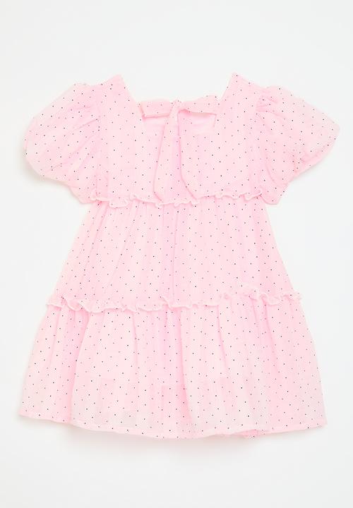 Pop Candy - Polka dot tiered dress-pink & black