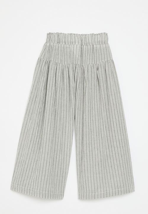 Pop Candy - Striped wide leg pants - grey & white
