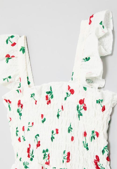 Pop Candy - Cherry smock dress - white