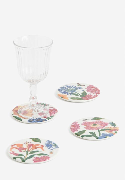 H&M - 4-Pack porcelain coasters - white & floral