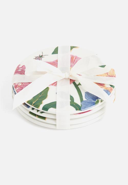 H&M - 4-Pack porcelain coasters - white & floral