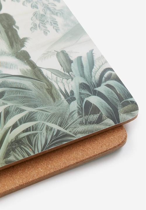 H&M - 2-Pack graphic-print place mats - green patterned