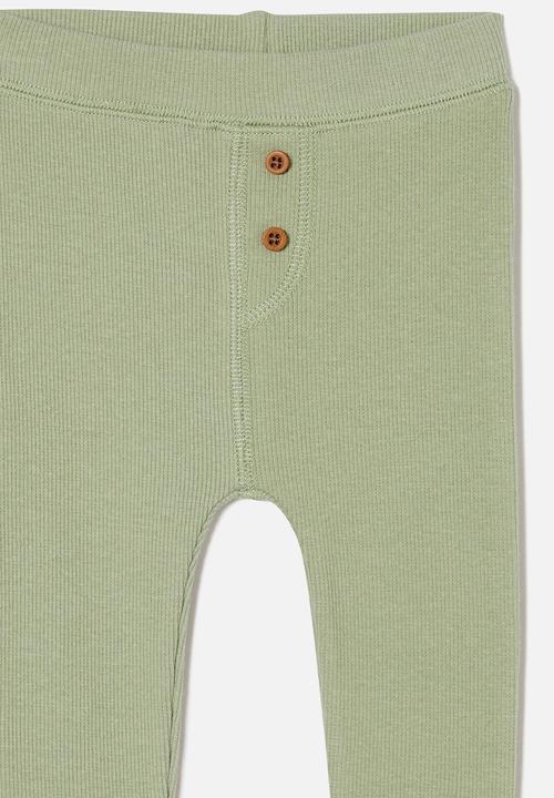 Cotton On - The row rib skinny legging - deep sage button