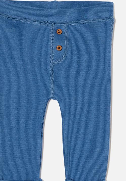 Cotton On - The row rib skinny legging - petty blue button